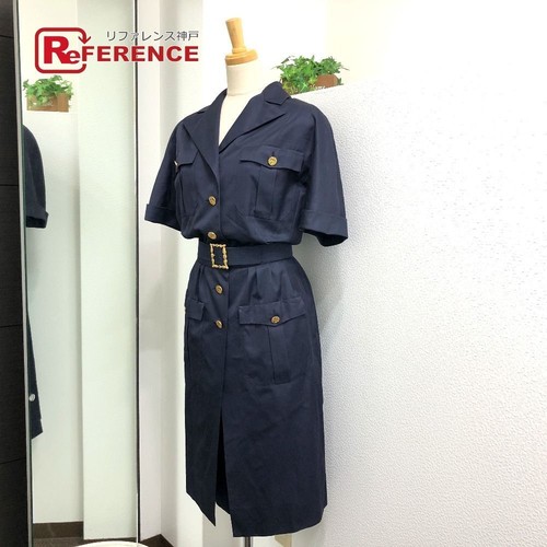 Abito CHANEL vintage blu navy x staffa oro manica corta pezzo unico
