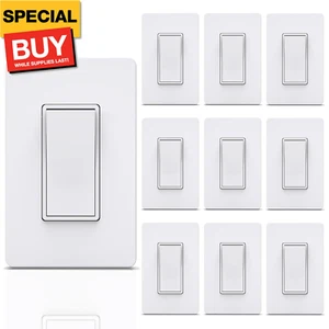 Single Pole Decorator Light Switch with Screwless Wall Plate- 15 A 120/277 V, ON - Picture 1 of 7