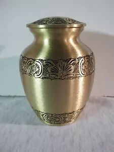 Kleinere wunderschöne hochglänzende Satin Gold massive Messingurne ~ 5" ~ hält bis zu 26 Pfund. - Bild 1 von 2