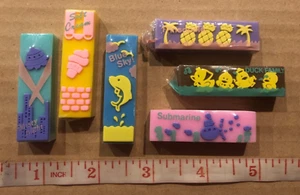 SUPER RARE VINTAGE 1980's KUTSUWA JAPAN Beautiful Sealed Erasers x 6 PERFECT - Picture 1 of 9