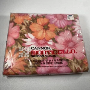 Vintage Cannon Monticello FULL Flat Sheet Aloha Style Retro Pink Flower - Picture 1 of 11