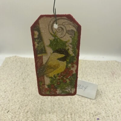 PRIMITIVE VINTAGE CHRISTMAS ORNAMENT /HANG TAG WITH GLITTER SPARKLES 5” - Image 1 of 4