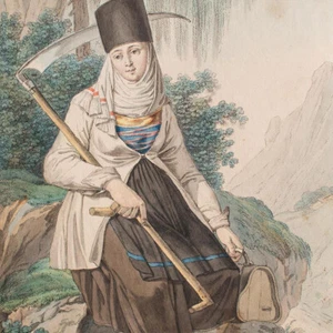 Frau in Tracht Siebenbürgen Bäuerin Frauenporträt coloriert Kupferstich vor 1900 - Bild 1 von 3