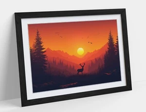 IMPRESIÓN DE PÓSTER ARTE DE PARED ENMARCADO PAISAJE PUESTA DE SOL ROJO NARANJA 4 TAMAÑOS - Imagen 1 de 10