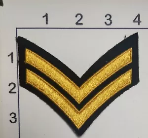 Embroidered Vintage Sew On Patch Corporal 2 Stripes Yellow Black Military Rank - Picture 1 of 1