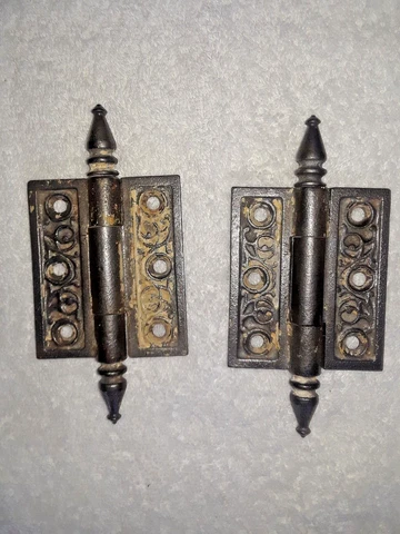 PAIR OF ANTIQUE STEEPLE HINGES 3" CAST IRON Cover