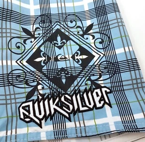 Pantalones cortos de natación Quiksilver Board trajes de baño para hombre 31 azul claro a cuadros a cuadros - Imagen 1 de 5