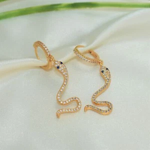 Snake Hoop Gold Earring, Dangle Drop Earring, Snake Charm, Minimalist, For Women - Picture 1 of 6