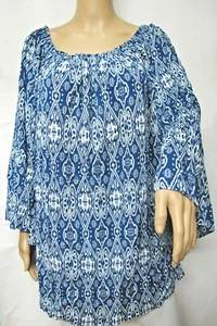 Womens Abstract Print Bell Sleeve Off The Shoulder Top Plus Size 1X~3X - Picture 1 of 4