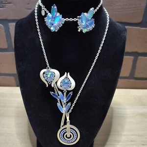 Sarah Coventry blue faux topaz clip on earrings fashion brooch necklace jewelry - Picture 1 of 13