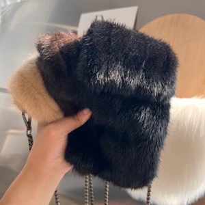 Mujer Lujo Real Visón Piel Cartera Billetera Teléfono Bolsa Fiesta Bolso bandolera - Imagen 1 de 16