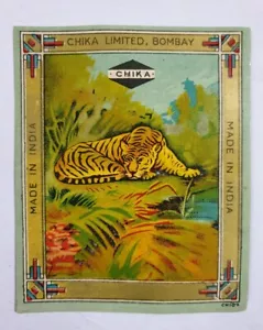 India Vintage Etiqueta TIGRE Chika 3.75 pulgadas x 4.50 pulgadas - Imagen 1 de 2