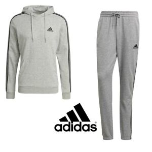 adidas Mens 3-stripe Jogger Set Tapered Pants and Hoodie Tracksuit Gray Size 2XL