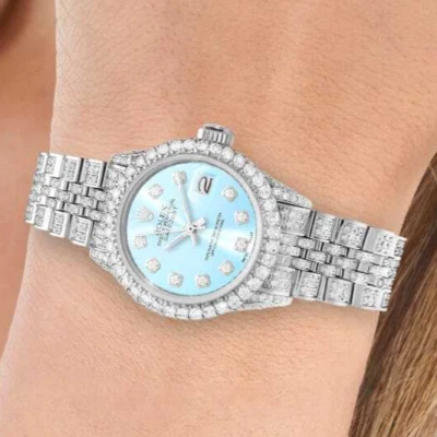 Reloj Rolex Datejust 26 mm Pave Jubilee Banda Bisel Diamante Esfera Azul Claro Foto 1 de 4