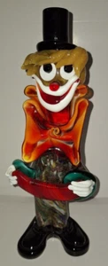 VTG MURANO GLOW UV REACTIVE GLASS 10" CLOWN w/BOW TIE PLAYING ACCORDIAN - ITALY - Picture 1 of 13