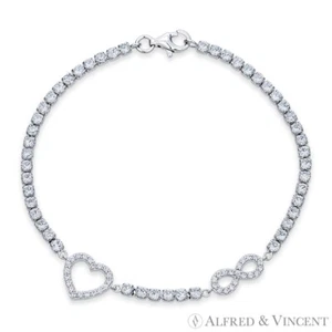 Dije Corazón e Infinito Cristal Circonio Plata Esterlina 925 con Pulsera de Tenis de Rodio - Imagen 1 de 1