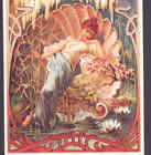 ART NOUVEAU DESIGN... LADY SLEEPS IN SEASHELL,WATER LILY,REPRODUCTION POSTCARD