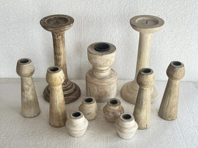 Handmade Lot Of 11 Pcs Rustic Solid Wood Table Top Decorative Candle Stand - Image 1 of 4