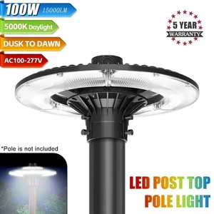 Commercial Garden LED Post Pole Top Light Fixture Dusk to Dawn IP65 100W 15000LM - Picture 1 of 12