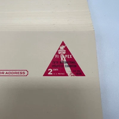 Lot of 25 US 2 Cent Postal Cards Postcards Unused FIPEX New York 1956 Red Torch - Image 1 of 3