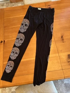VOCAL Rhinestone Black SKULL LEGGING Ladies XL Embellished Rock BIKER Rocker - Picture 1 of 10