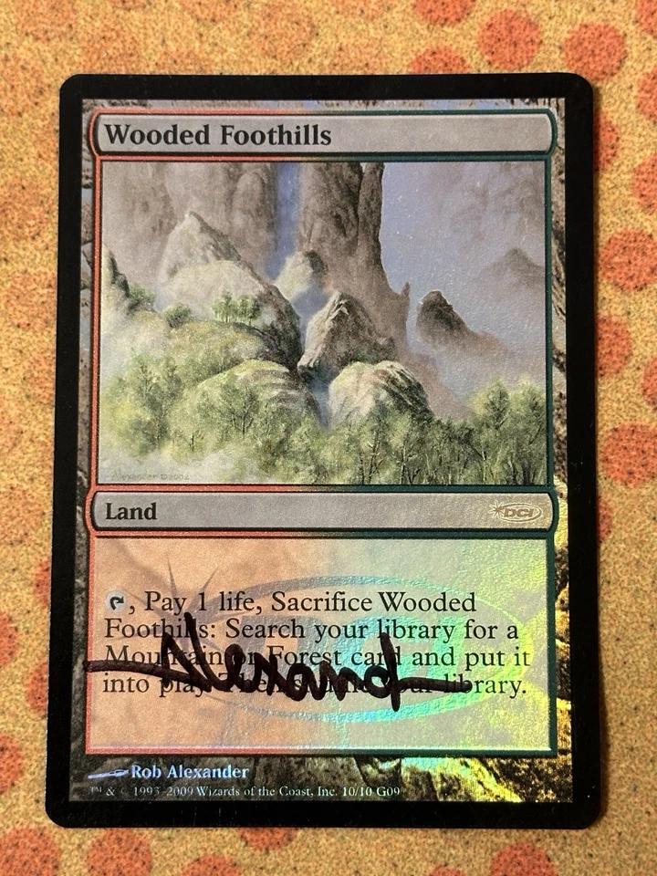 MtG: Judge Promo Foil Wooded Foothills - Signed - NM - Image 1 of 4