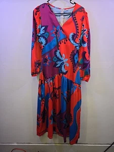 Vestido midi para mujer SHEIN multicolor manga larga boho estampado floral cuello en V talla S - Imagen 1 de 9