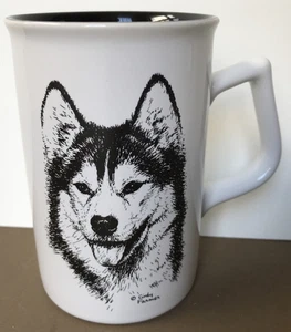 Vtg Siberian Husky Cindy Farmer 8 oz 4 1/4" H Coffee Cup Mug Dog Art B & W - Picture 1 of 8