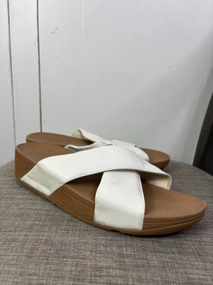 Fitflop Sandals Womens 9 Lulu Cross Strap White Leather Comfort Walking Cushion - Image 1 of 4