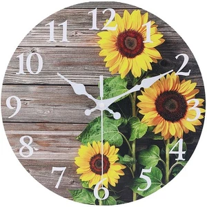 Sunflower Kitchen Decor Round Wall Clock 10 Inch Bathroom Decor Silent Non Ti... - Picture 1 of 4