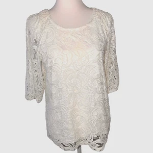 Blusa Top Adrianna Papell Crema Encaje Talla M Boho Chic Ligera Forrada Capas - Imagen 1 de 8