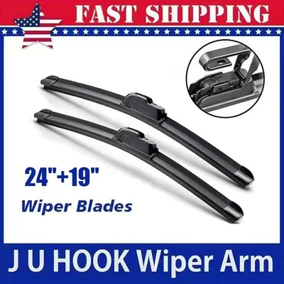 24" & 19" Windshield Wiper Blades Premium OEM Quality J-Hook Blades Bracketless Foto 1 de 4