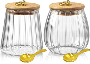 22 & 25 FL OZ | Glas Vorratsgläser mit Bambus Deckel Zucker Kaffee Behälter Set  - Bild 1 von 12