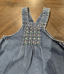 McKids Vintage Floral Embroidered Denim Overall Dress Girl’s 5 - 90s style  - Picture 1 of 10