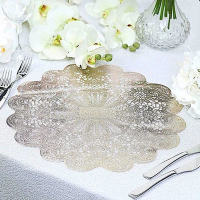 6 GOLD 15" wide Flower Lace Doily Round Vinyl Placemats Wedding  Decorations - Image 1 of 4