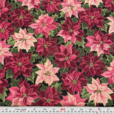 De Colección Joan Messmore Cranston Metálico Poinsettias Florales Algodón por Media Yarda Foto 1 de 2