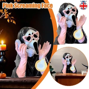 2025 Ghoulish Resin Light Up Halloween Pink/Black Scream Ghost Face Statue Decor - Picture 1 of 7