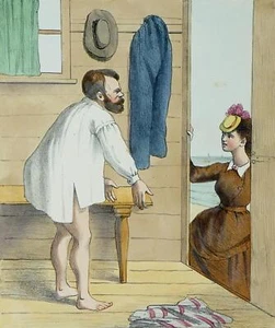 EDOUARD DUBAR - "Entrez donc, il y a place..." - kolorierte Lithographie um 1860 - Bild 1 von 2