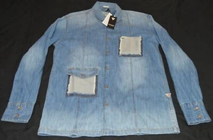 GUESS MEN'S CARGO L/S SHIRT - FROZEN RG DENIM - M - STYLED POCKETS - BLUE DENIM - Picture 1 of 10