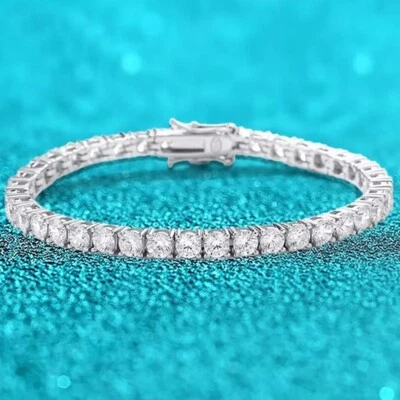 2.5-6.5mm VVS1 Moissanite Tennis Chain Bracelet 925 Silver 18K White Gold Plated - Image 1 of 4
