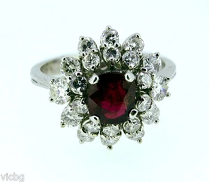 Vintage 1950s Retro Burma Ruby Diamond Cluster Cocktail Ring 18K Gold - Bild 1 von 5