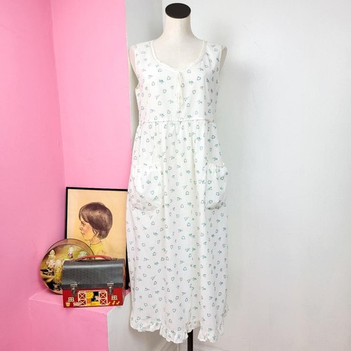 UNDERCOVER Camicia da notte vintage anni 80 90 bianca e blu stampa floreale Frilly Cottage Core