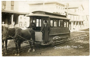 Coche tranvía de un caballo RPPC NY Deerfield's cerca del condado de Utica Oneida - Imagen 1 de 1