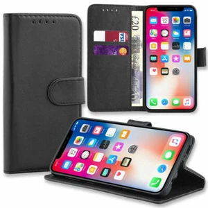 Case for iPhone 11 6 7 8 5 Plus XR XS Max Phone Real Genuine Leather Flip Wallet - Picture 1 of 12