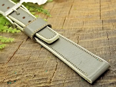 Correa de reloj Wyler vintage de cuero gris de 2 tonos con hebilla de tono plateado 16 mm nueva de stock Foto 1 de 4