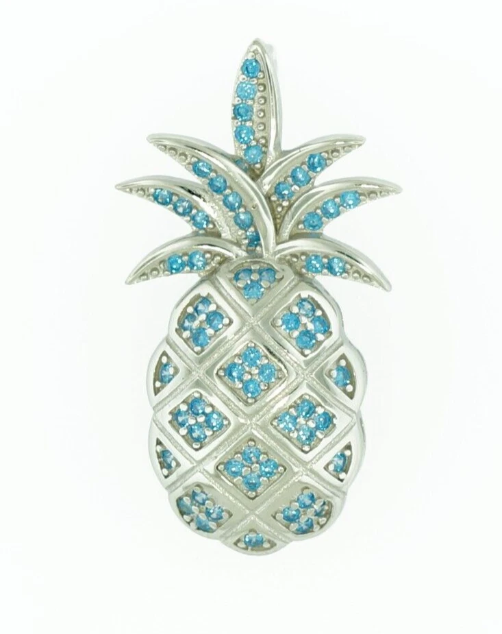 Solid 925 Sterling Silver Natural Blue Topaz Gemstone Women Pineapple Pendant - Image 1 of 1