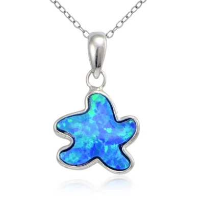 Sterlingsilber Künstlicher Blauer Opal Seestern Halskette - Bild 1 von 3