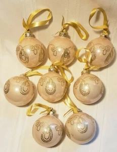 Schönes 8er Set Beige & Gold Glitzer Wirbelband Glas Weihnachtsschmuck  - Bild 1 von 4