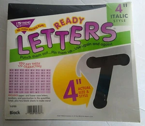 Trend Ready Letters 4" Italic Style Upper & Lower Case Numbers Punctuation Black - Picture 1 of 3