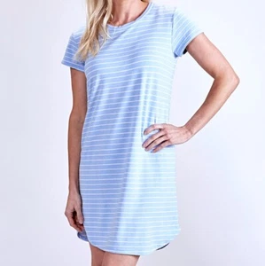 FRESH PRODUCE Large Bayside Blue KYLIE $75 Striped French Terry Tee Dress NWT L - Picture 1 of 2